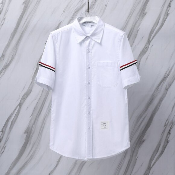 Thom Browne white double-sleeved ribbon striped short-sleeved shirt - Picture 1 of 6